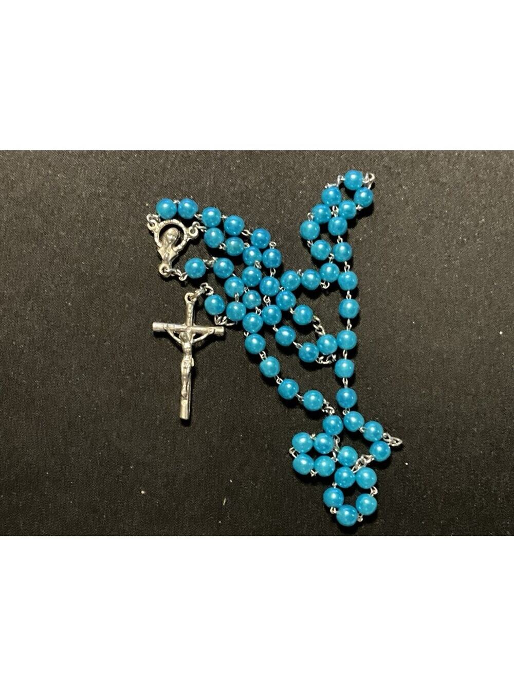 28in Blue Lucite Bead Rosary